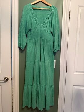 Marine Layer Emerald Green V-Neck Tiered Maxi Dress